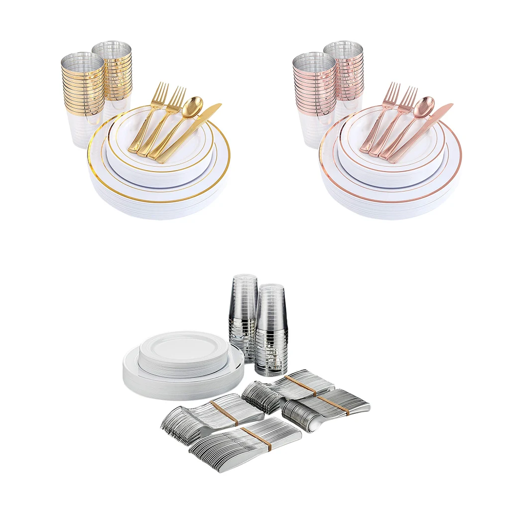 150 штук с блестящей отделкой одноразовая посуда набор серебряных изделий для