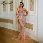 Женское вечернее платье-русалка, длинное розовое вечерние принцессы, расшитое бисером, с кристаллами, для выпускного вечера, 2020