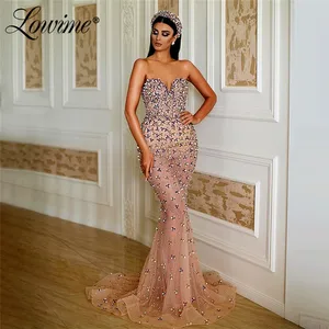 Женское вечернее платье-русалка, длинное розовое вечерние принцессы, расшитое бисером, с кристаллами, для выпускного вечера, 2020
