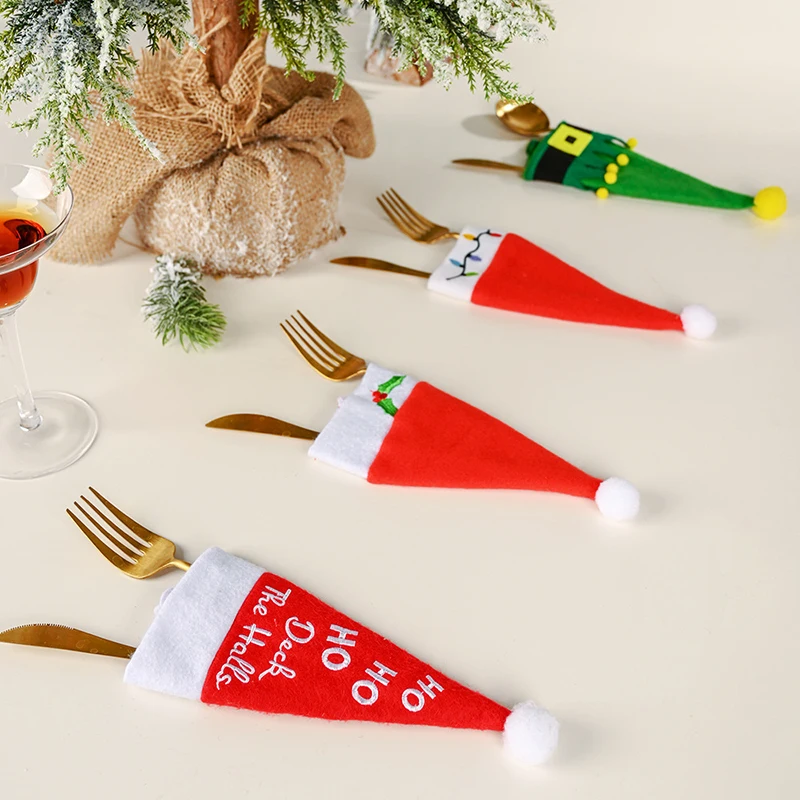 

New Year 2021 Christmas Gift Tableware Fork Knife Holder Bag Navidad Noel Christmas Decorations for Home Dinner Table Eve Decor