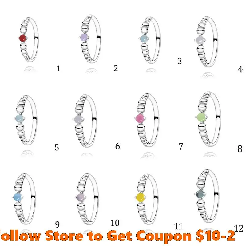 

2020 Valentine's Day 100% 925 Sterling Silver Rings Birthstone Beaded Ring for women Engagemen Anniversary Jewelry