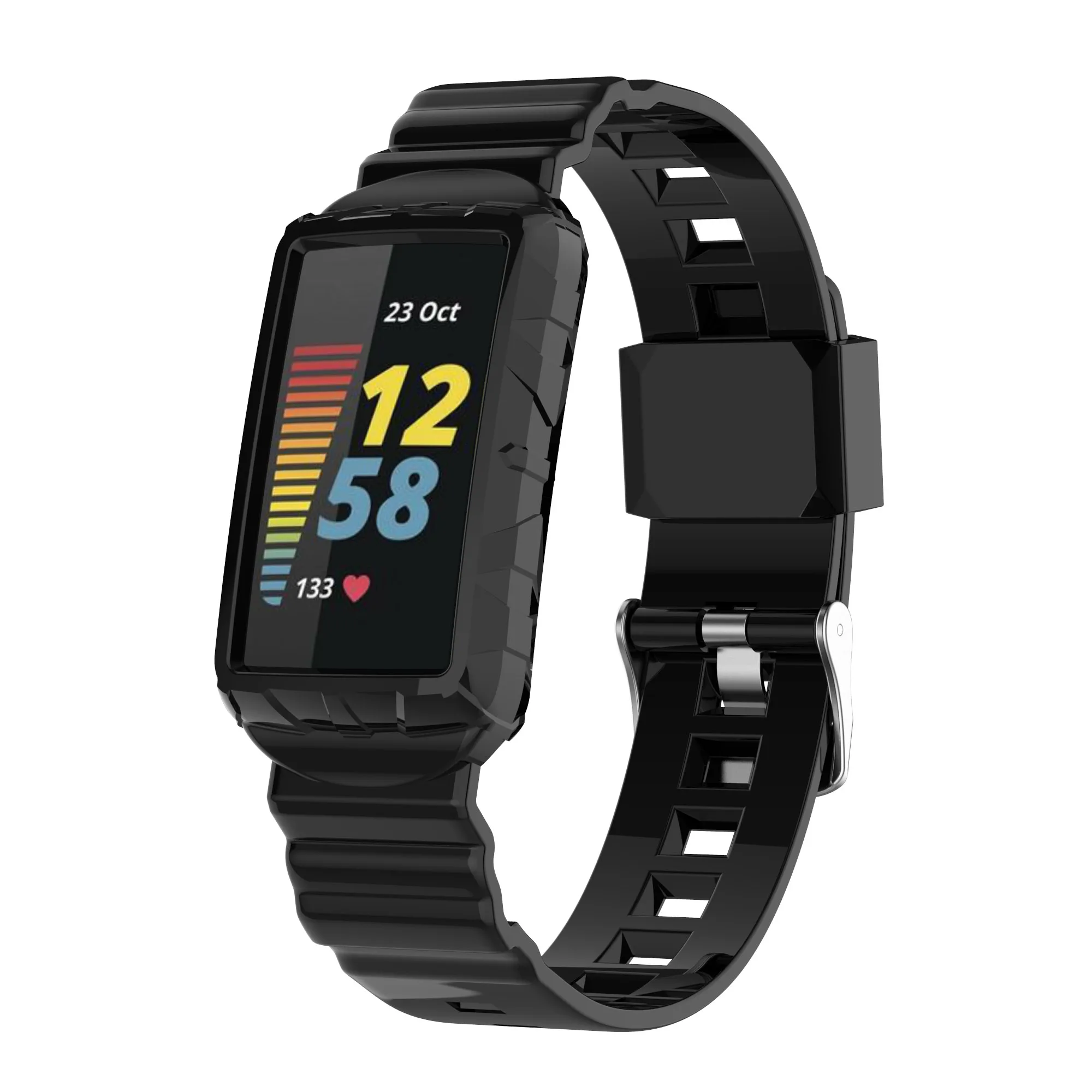 Силиконовый ремешок для часов Fitbit Charge 5 + чехол цельный 5/4/4SE/3SE армированный
