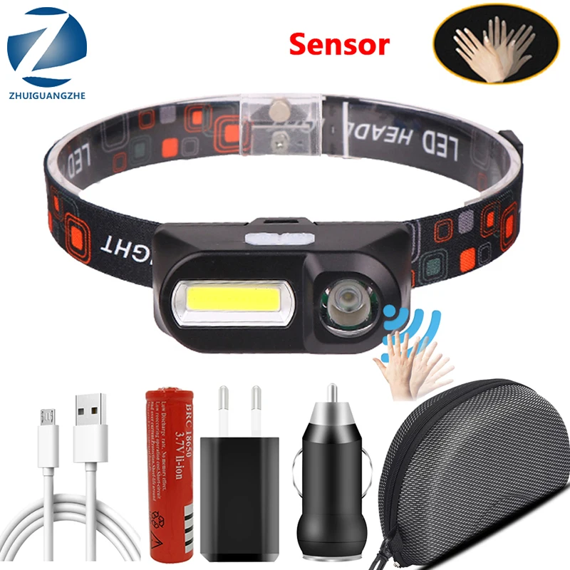 

Светодиодный головной светильник мини COB Сенсор Функция налобный фонарь лампа вспышка светильник USB Перезаряжаемые 18650 фонарь ночного Бег г...