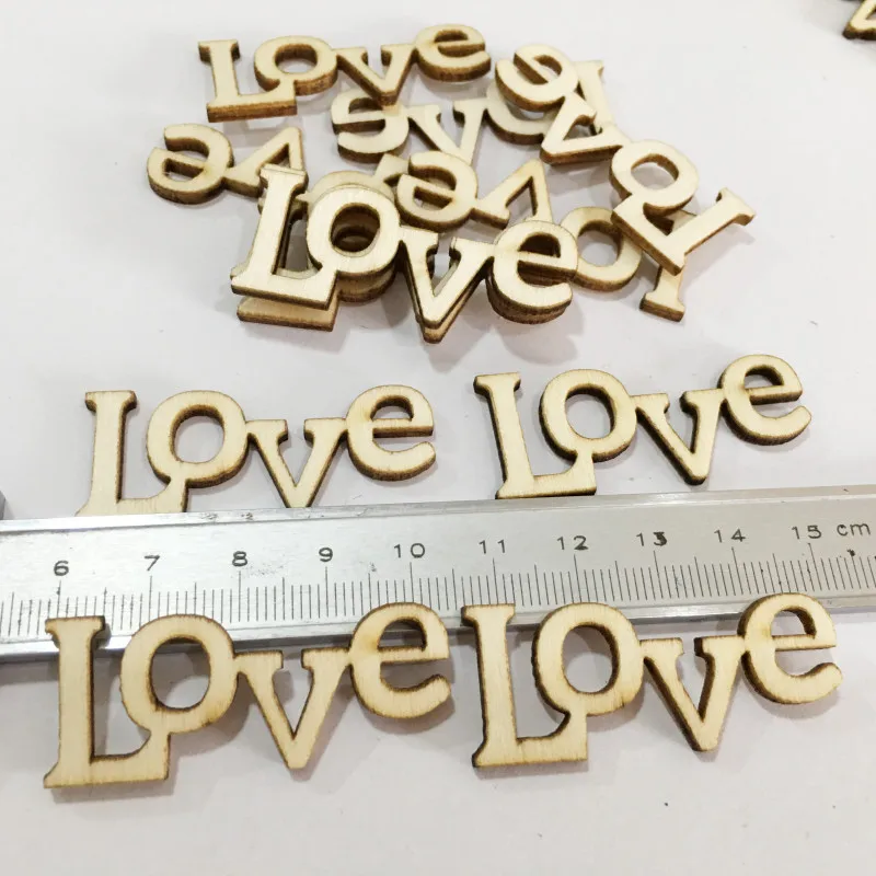 50pcs Wooden Love Laser Cut Slice Handcraft Letter Carving DIY Wood Crafts Scrapbook Hanging Ornaments Home Decoration |