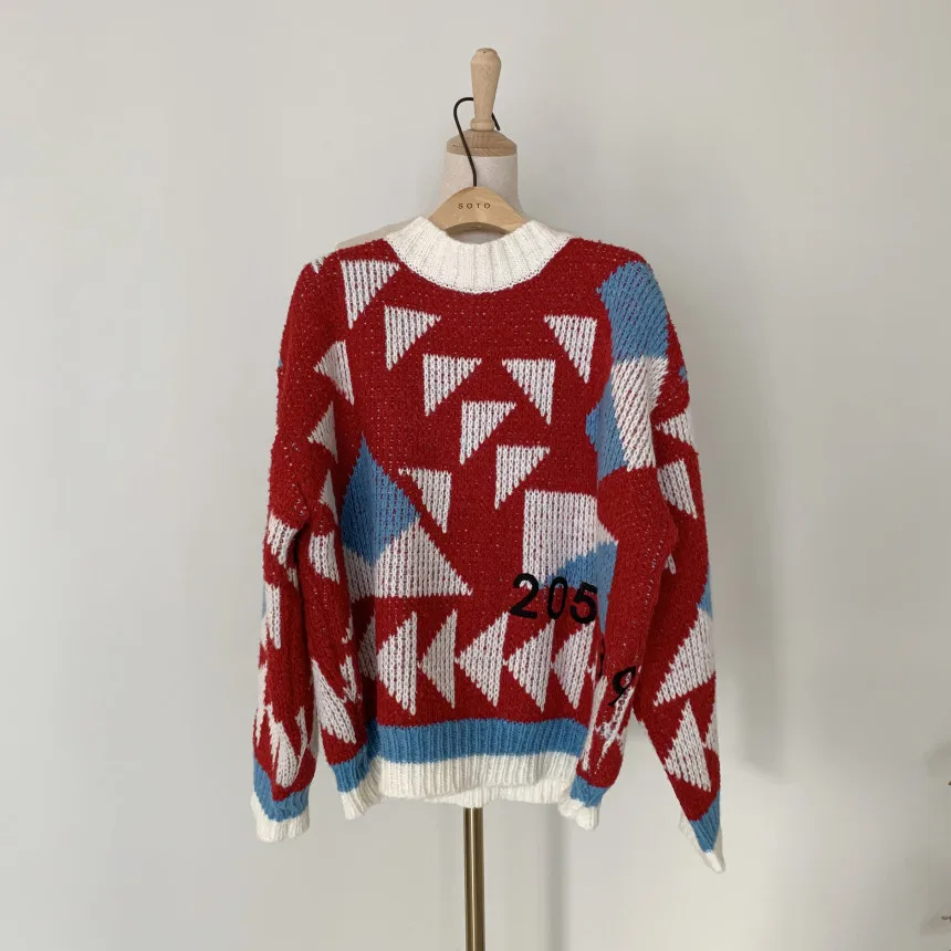 

O-neck Thick Warm Knitted Jumper Sweater Women 2020 Winter Long Sleeve Geometric Pattern Korean Fashion Female Pullover Tops