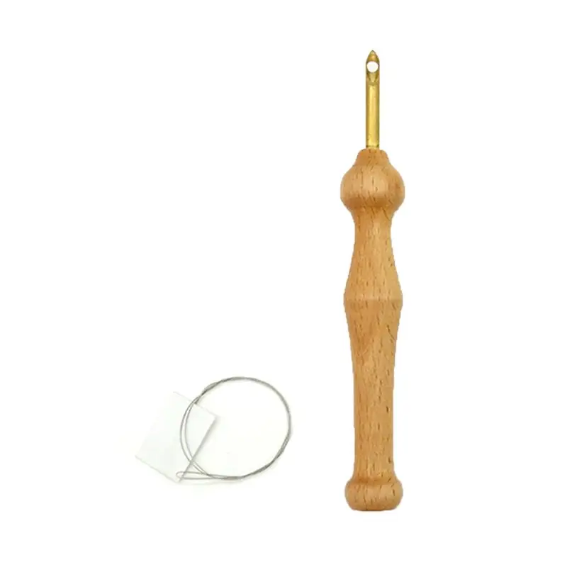 

Durable Knitting Embroidery Pen Punch Needle Threader Set DIY Wood Handle Sewing