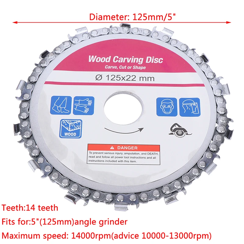 

5 Inch Grinder Disc And Chain 14 Tooth Fine Abrasive Cut Chain For 125x22mm Angle Grinder