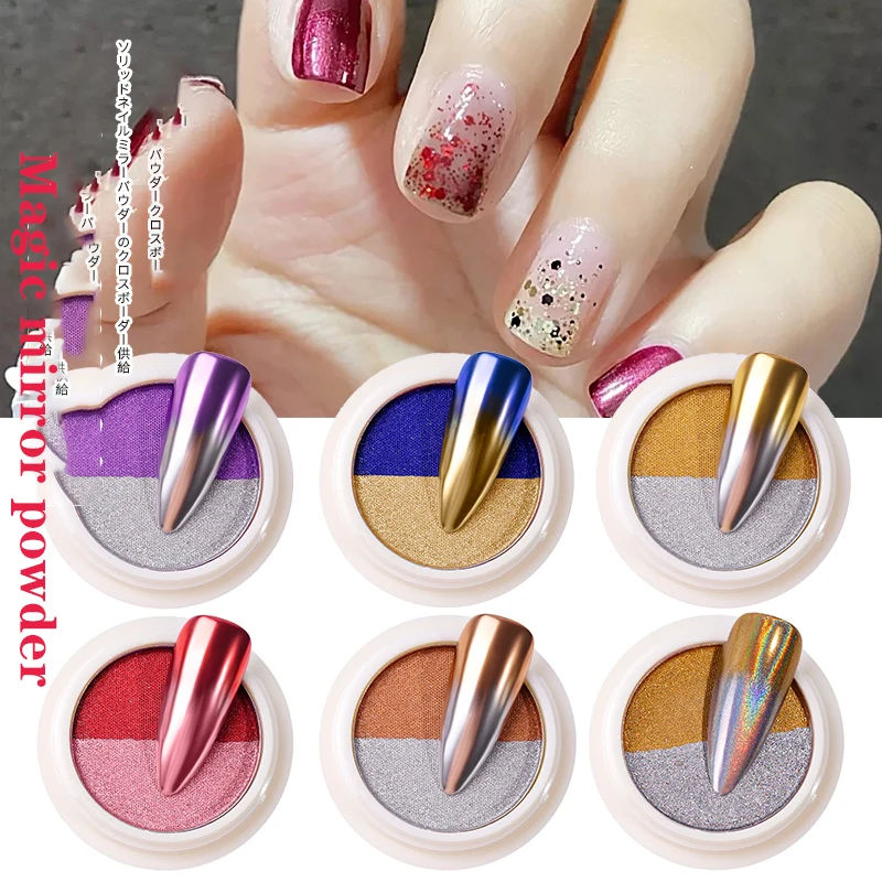 

6Styles Magic Mirror Powder 2Color/Box Ultra-thin Nail Chrome Gradient Colorful Manicure Nail Art Chrome Pigment Glitter Powder9