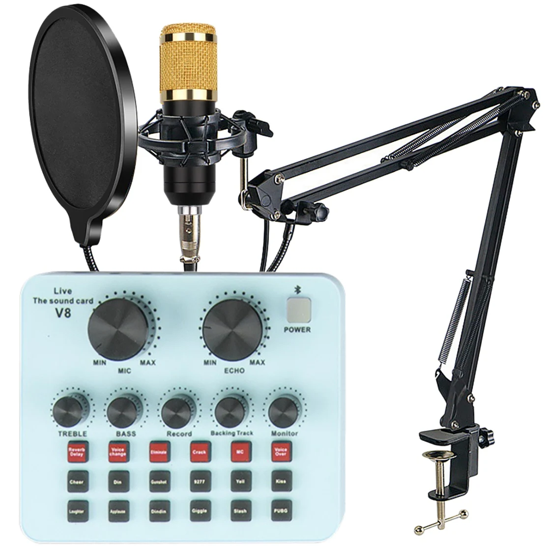 

Condenser Microphone Set with V8 Live Sound Card Microphone Suspension Arm for Recording and Live Broadcasting