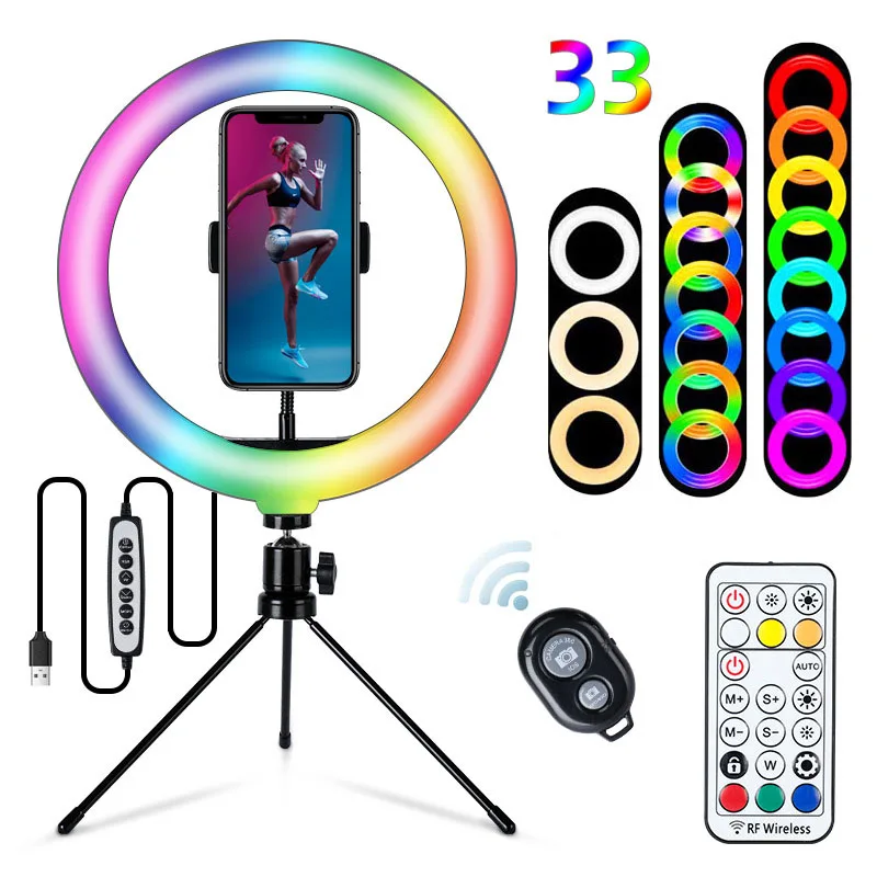 

10 Inch 26cm Selfie RGB Ring Light Circle LED 33 Colors with Phone Holder for Video Makeup Zoom YouTube Live Streaming Photo
