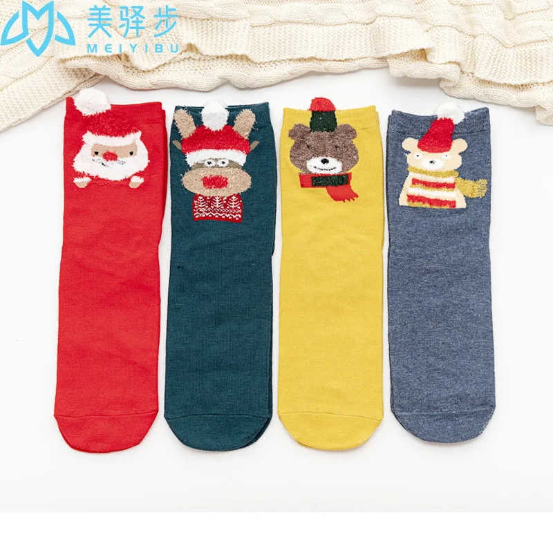 12 Pairs Per Set Autumn and Winter Warm Women Socks Red Cotton Socks New Women Three-dimensional Cartoon Christmas Socks