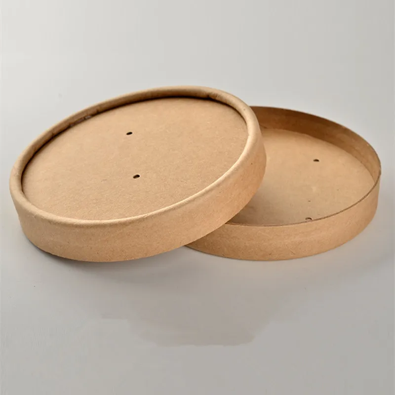 

100pcs White yellow dipsosable lid double layer insulation kraft paper round bowl takeaway packaging lid kitchen accessories