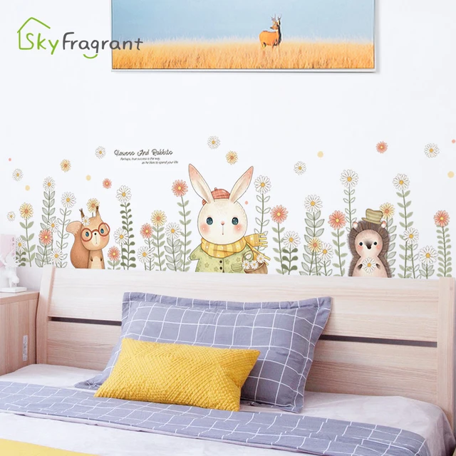 Cartoon Bunny Picking Flowers Baseboard Wall Stickers For Kids Room Living Room Home Decor Wall Decoration Self Adhesive Sticker 4