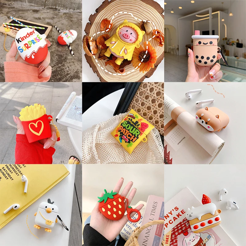 Чехол для AirPods 1 2 силиконовый мягкий защитный чехол наушников с изображением