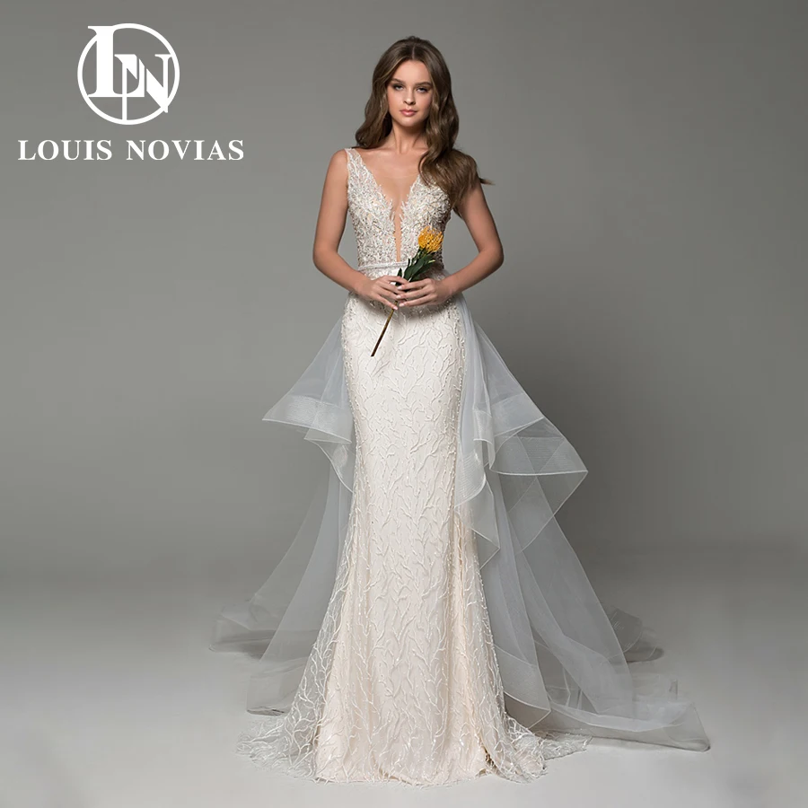 Женское свадебное платье без рукавов It's yiiya белое со съемным шлейфом V-образным