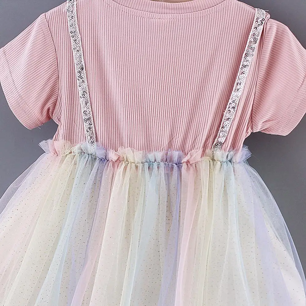 Летнее кружевное платье-пачка для девочек Сарафан Платье принцессы с короткими