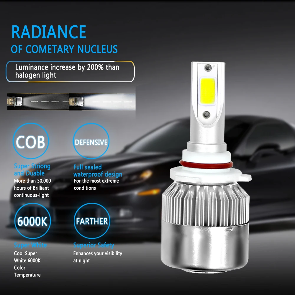 

2PCS C6 H1 H3 Led Headlight Bulbs H7 LED Car Lights H4 LED 880 H11 HB3 9005 HB4 9006 H13 6000K 72W 12V 8000LM Auto Headlamps