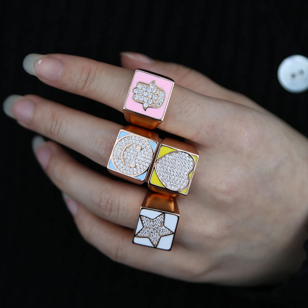 

Star Heart Hand Face Rings for Women Men New Trendy Fashion Female Resizable Ring Jewelry Ladies Bar Night Club Jewelry Gift