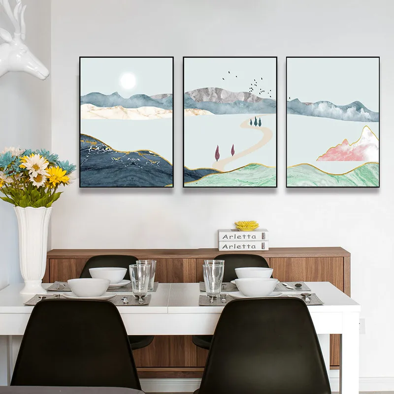 3 шт. иллюстрация реки природный пейзаж нордическая Современная Настенная