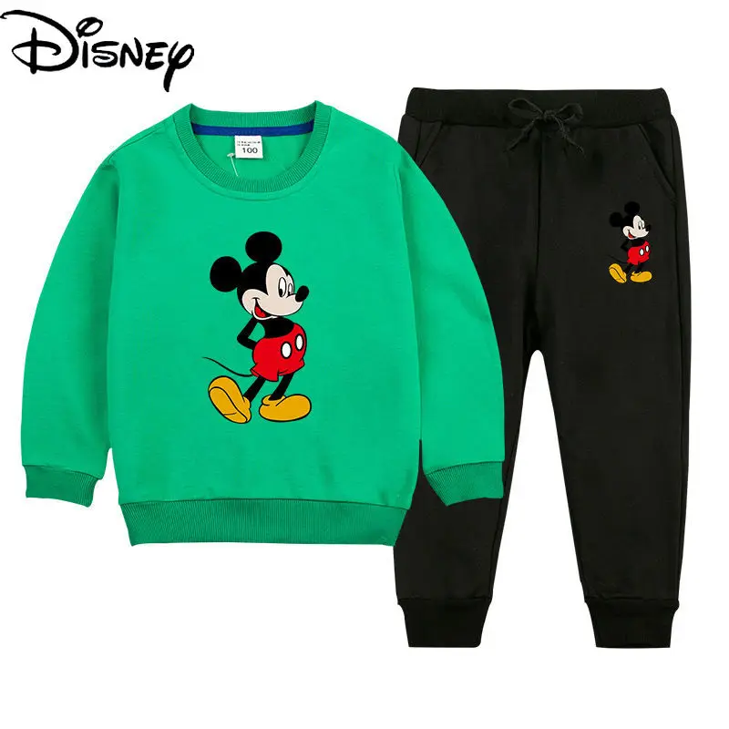 

Disney Spring and Autumn New 2021 Cartoon Anime Mickey Mouse Casual Comfortable Cotton Round Neck Children's Two-piece Suit