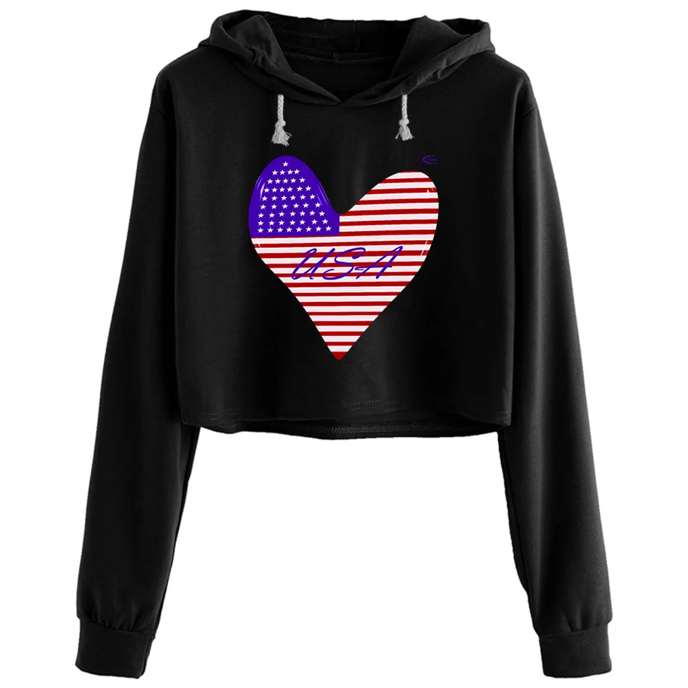 

Great Design To The Usa Crop Hoodies Women Anime Emo Aesthetic Kpop Pullover For Girls