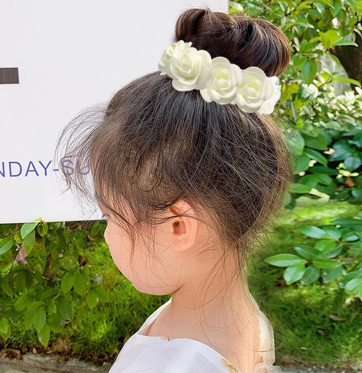 Pfingstrose Rose Blume Gummibänder Haarhalter Krawatte Gummi Stoff Kränze Kronen elastische Kranz Krone Hochzeit Girlande Stirnband – Detail 17