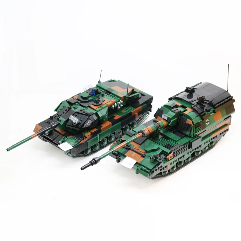

The Military Weapon Army German Leopard 2A6 Main Battle Tank PZH2000 Cannon Armored Car Building Blocks WW2 Bricks Toys
