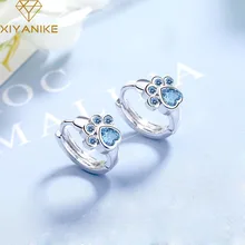 XIYANIKE Silver Color  New Fashion Cute Cat Paw Stud Earrings for Women Creative Blue Zircon Party Jewelry Prevent Allergy