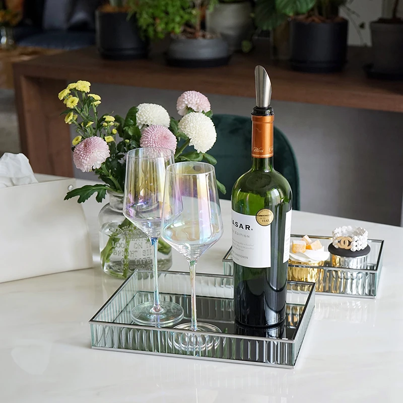Glass Mirror Tray Model Room Decorative Hallway Key Plate European Tea Desktop Wine Storage | Дом и сад