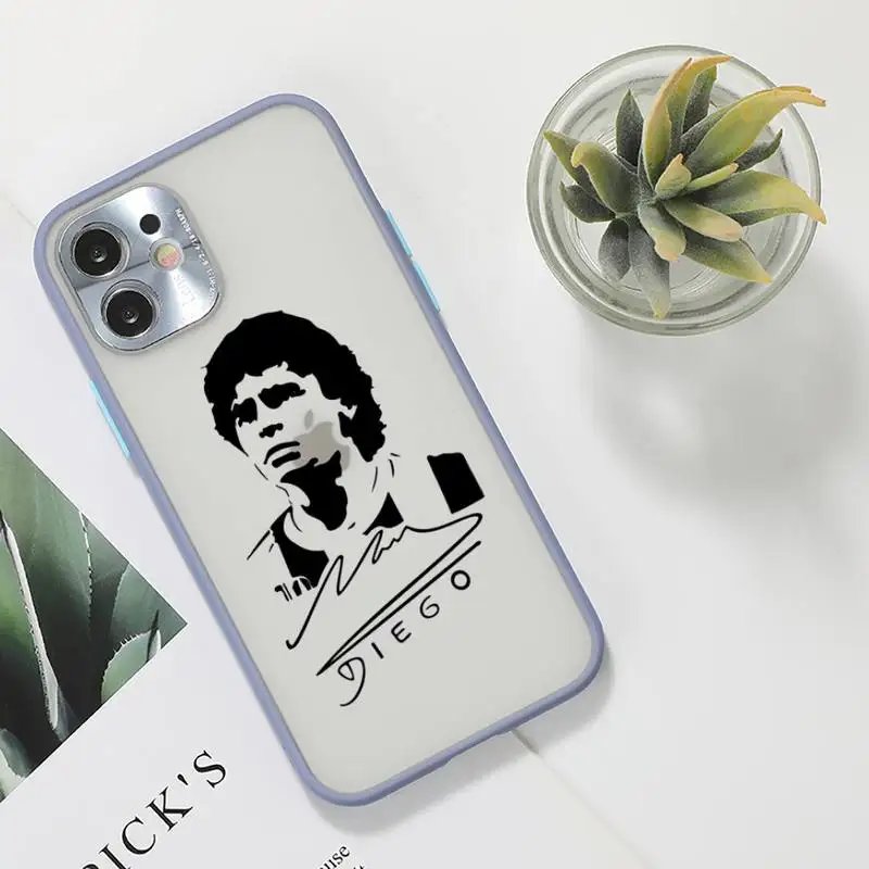 

caetoon Maradona Phone Case For iPhone 12 11 Mini Pro XR XS Max 7 8 Plus X Matte transparent Gray Back Cover