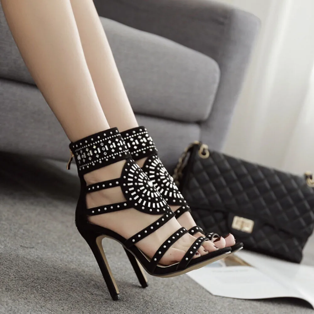 Туфли женские на высоком каблуке роскошные босоножки полусапожки летняя обувь