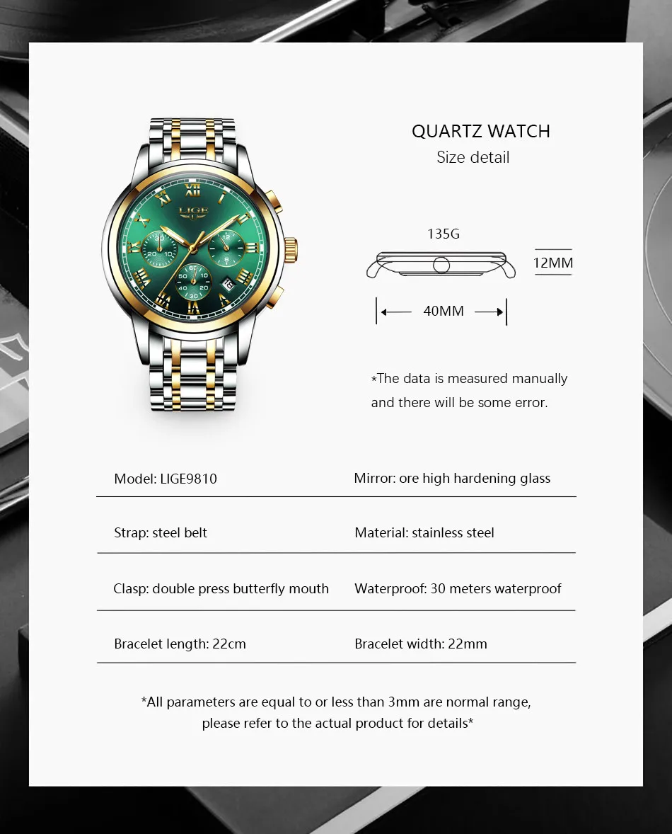 LIGE Men Watch 30m Waterproof Watches Mens Top Brand Luxury Steel Business Wristwatch Chronograph Male Clock Saat relojes hombre