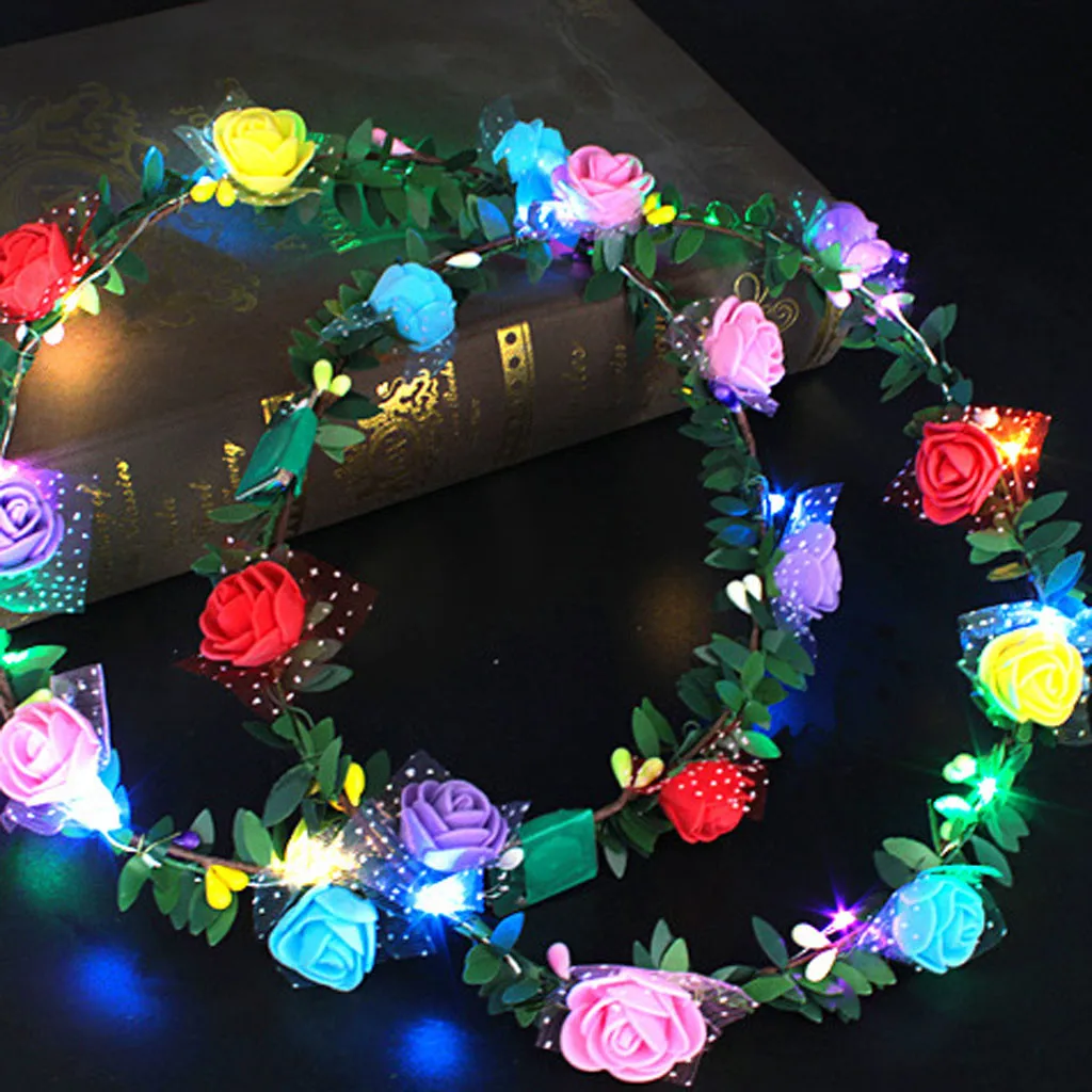 Светодиодная лента для волос с цветами корона венок гирлянда маскарадный ободок