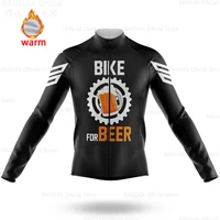 2021 team cycling jersey winter mens beer pattern long sleeve race sweatshirt thermal fleece bike jacket bicycle ride uniform