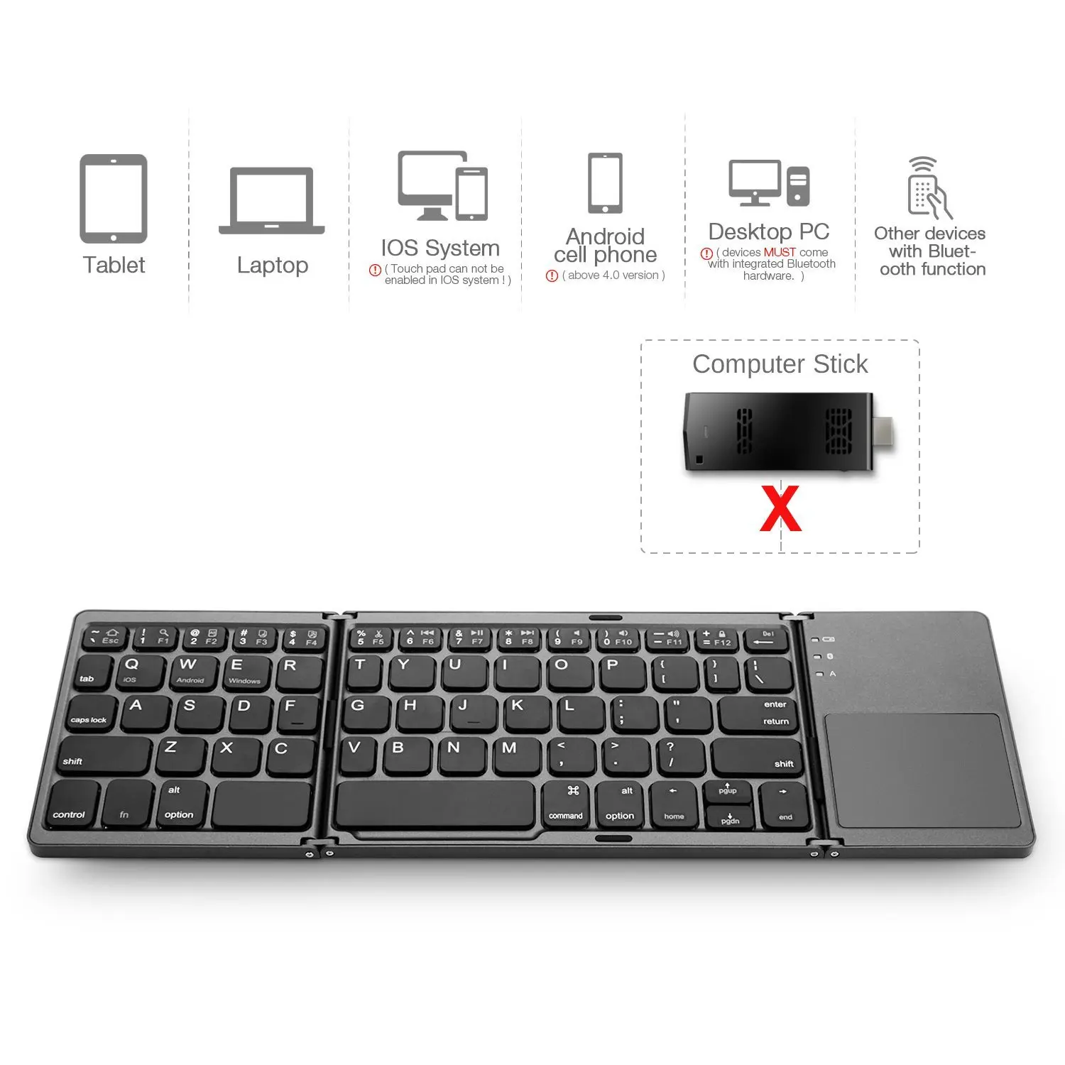 Портативная Складная мини-клавиатура B033 Bluetooth подходит для Windows Android IOS складная