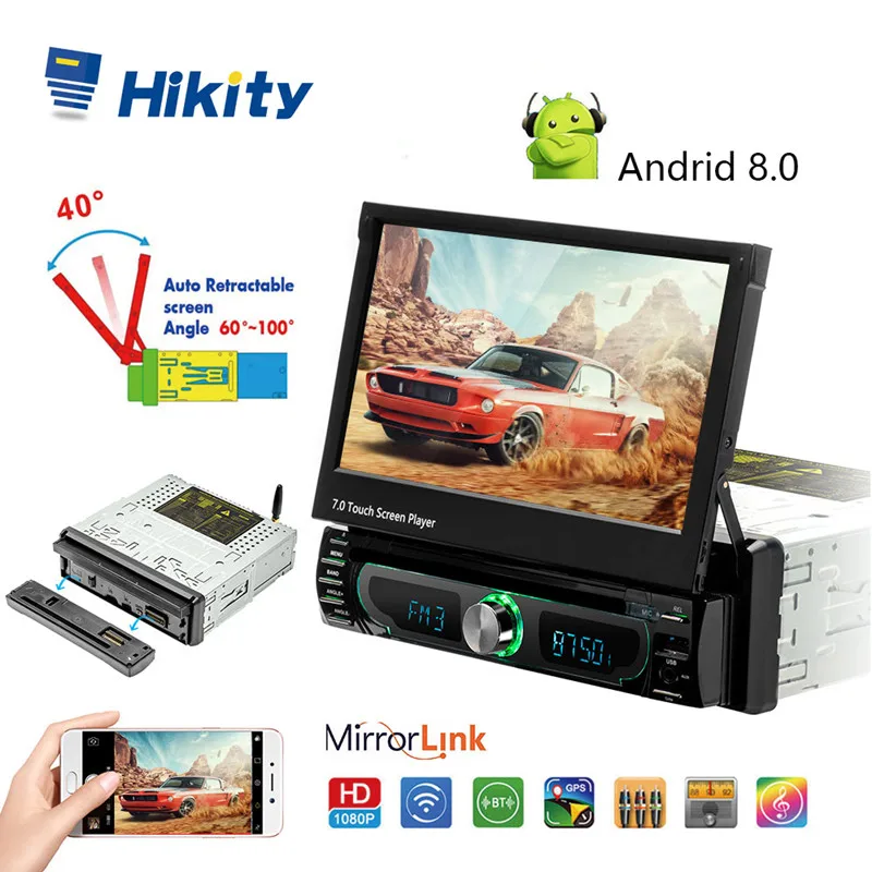 Hikity Android 1 din автомобильный радиоприемник gps 7 дюймов Автомобильный мультимедийный MP5 DVD плеер Поддержка заднего вида Камера с Зеркало Ссылка