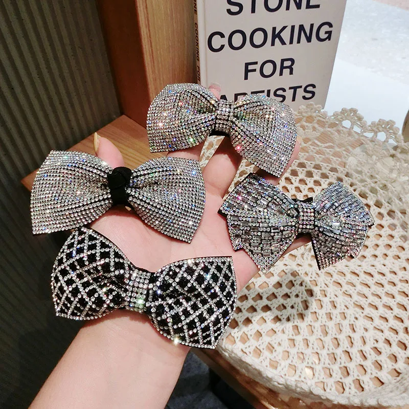 New Crystal Sequins Bow Hair Clips Pins For Women Black Shining Rhinestone Hairpins Diamond Party Jewelry Hairclips Barrettes