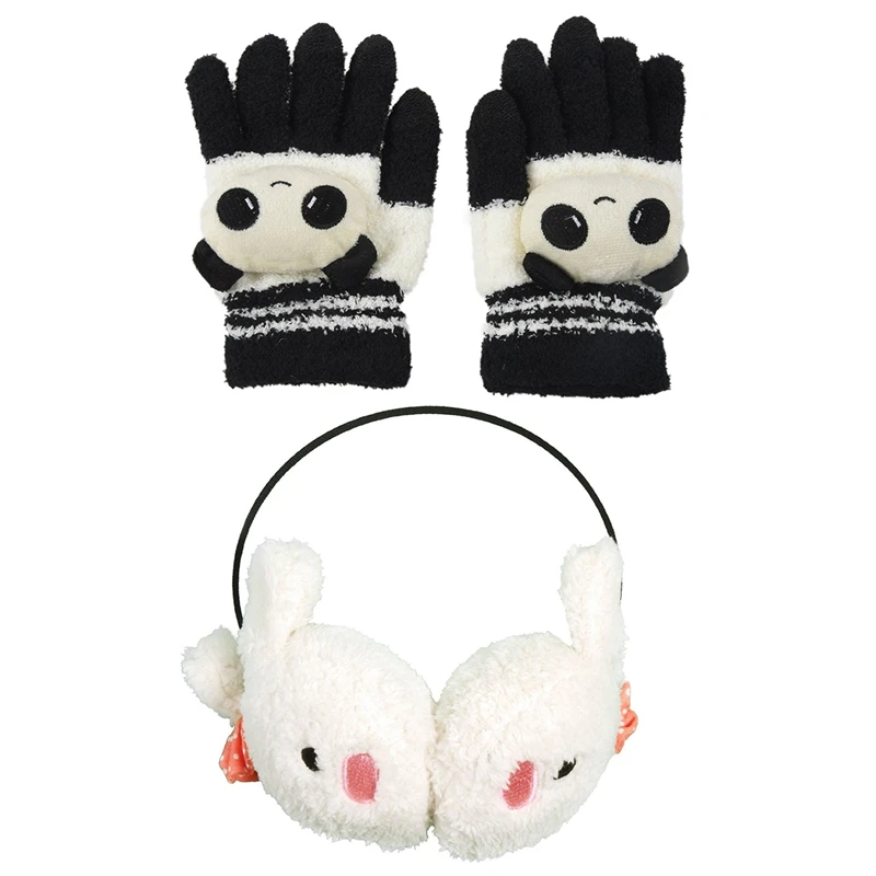 Женские зимние перчатки Touchsn с милой пандой черно-белые и милые теплые наушники в