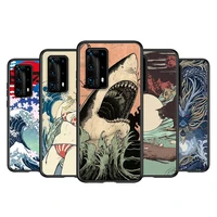 soft tpu japanese wave anime dragon for huawei p40 p30 p20 p50 pro plus p10 p9 p8 lite 2019 2017 ru e mini 5g black phone case
