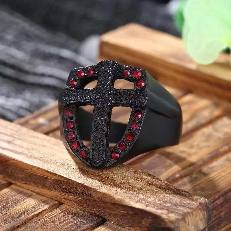 Мужское Винтажное кольцо HNSP в стиле хип хоп с красным крестом|Кольца| |