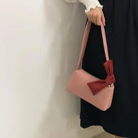 pink cute small shoulder bag for women 2021 fashion off whiite blue black soft pu leather handbags with bow