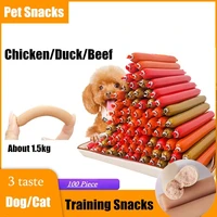 100 pcs sausage dog cat snack training reward calcium supplement pet food snack chicken duck beef taste ham sausage dog cat food