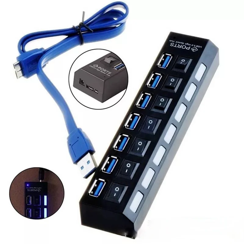 

USB 3.0 Hub USB Hub 3.0 Multi USB Splitter 3 Hab Use Power Adapter 4/7 Port Multiple Expander 2.0 USB3 Hub with Switch for PC
