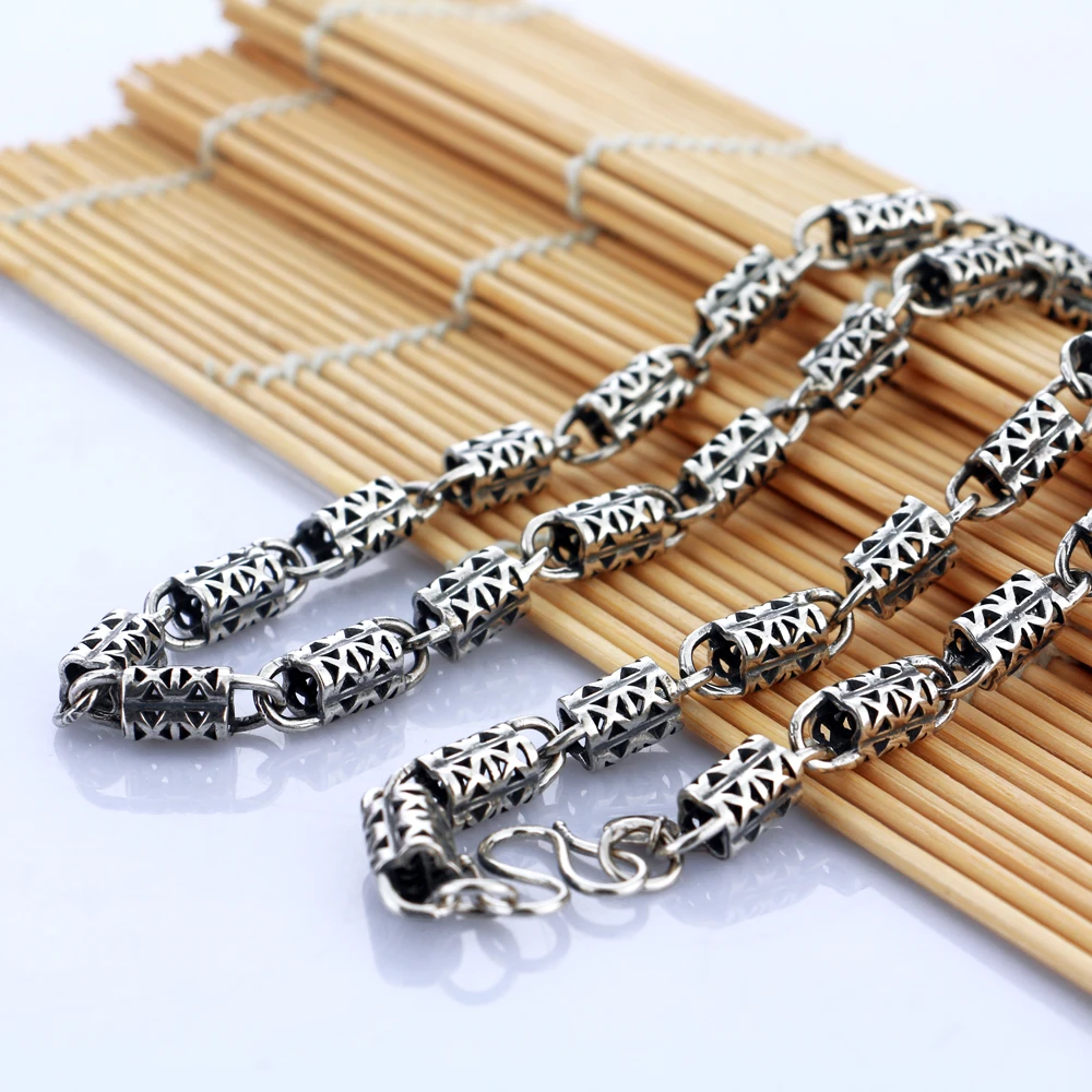 Мужское серебряное ожерелье в ретро-стиле 925 тайское с тотемным узором мужское