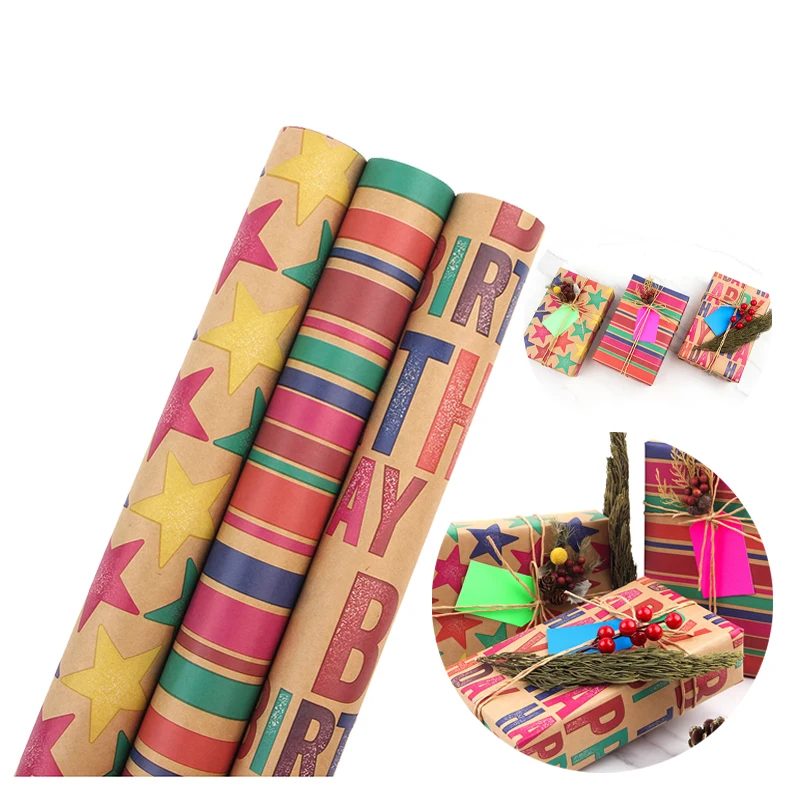 

Happy Birthday Kraft Wrapping Paper Party Gift Box Decorative Paper 5 Sheets