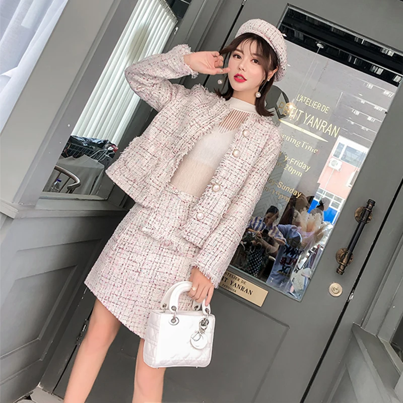 Высококачественный Женский комплект из 2 предметов осенне зимний твидовый