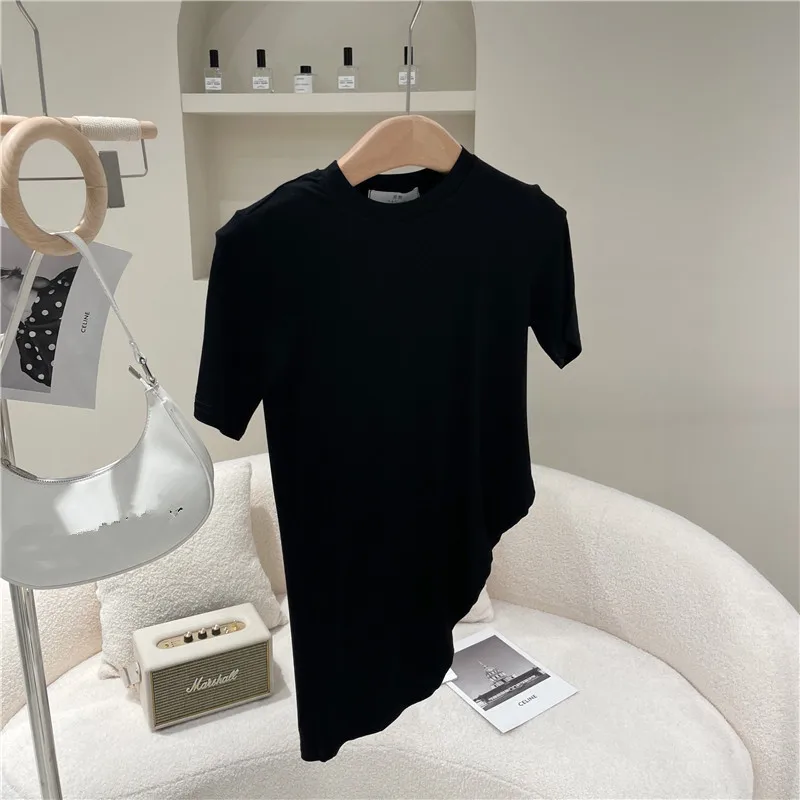 

NewWomen's Spring Summer 2021 NewPersonalized versatile simple irregular T-shirt round neck short sleeve top