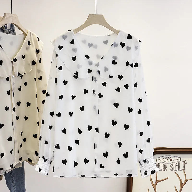 Свободная Милая женская рубашка с длинным рукавом большой размер шифоновая