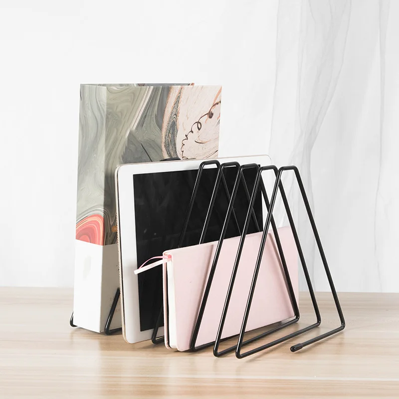 

Folder Stand Desktop File Organizer Triple-cornered Copper BookShelf Bookend azine Rack for Indoor Office Home