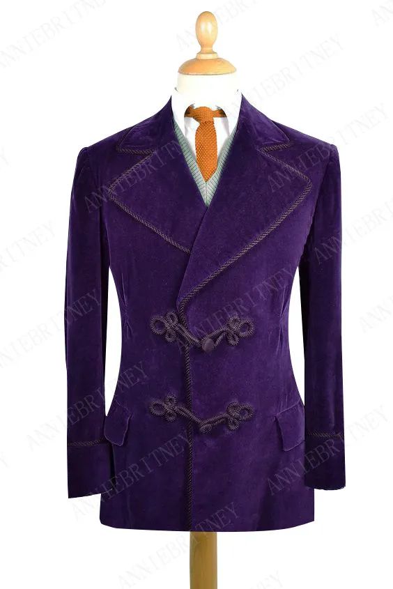 Purple ANNIEBRITNEY темно-синий мужской костюм, приталенный смокинг на заказ, блейзер, костюмы на выпускной, свадьбу(бархатный пиджак+ черные хлопковые брюки - Цвет: Purple